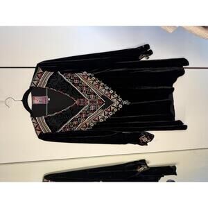 Johnny Was Black Velvet Embroidered Tunic Dress Size S